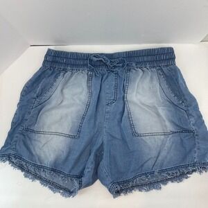 ZENANA Denim Jean Shorts Elastic Waist Drawstring Frayed Hem Plus Size 1X Casual